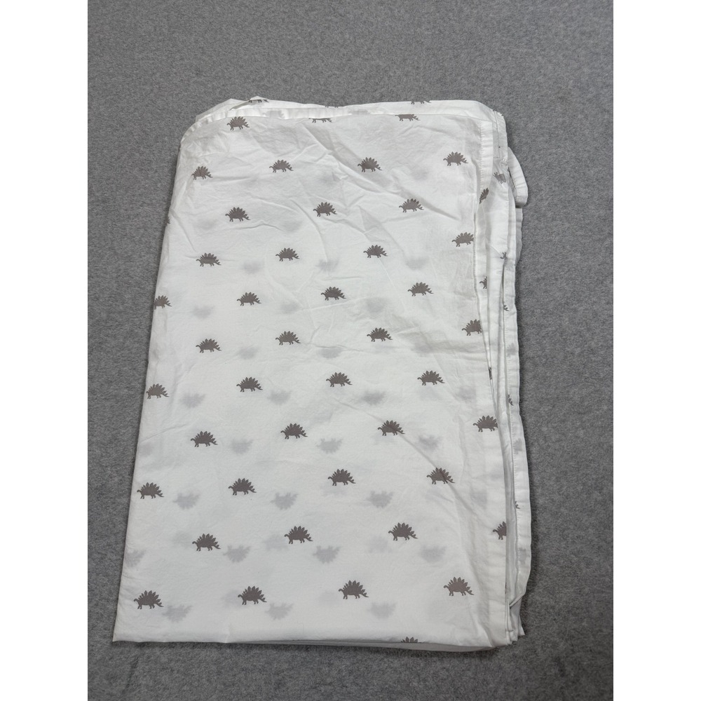 Pottery Barn Kids Twin Flat Sheet Organic Cotton Grey Stegosaurus Dinosaur White